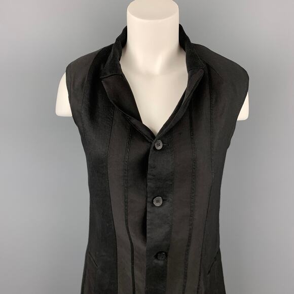 MASNADA Size XS Black Linen Blend Notch Lapel Vest - Picture 2 of 6